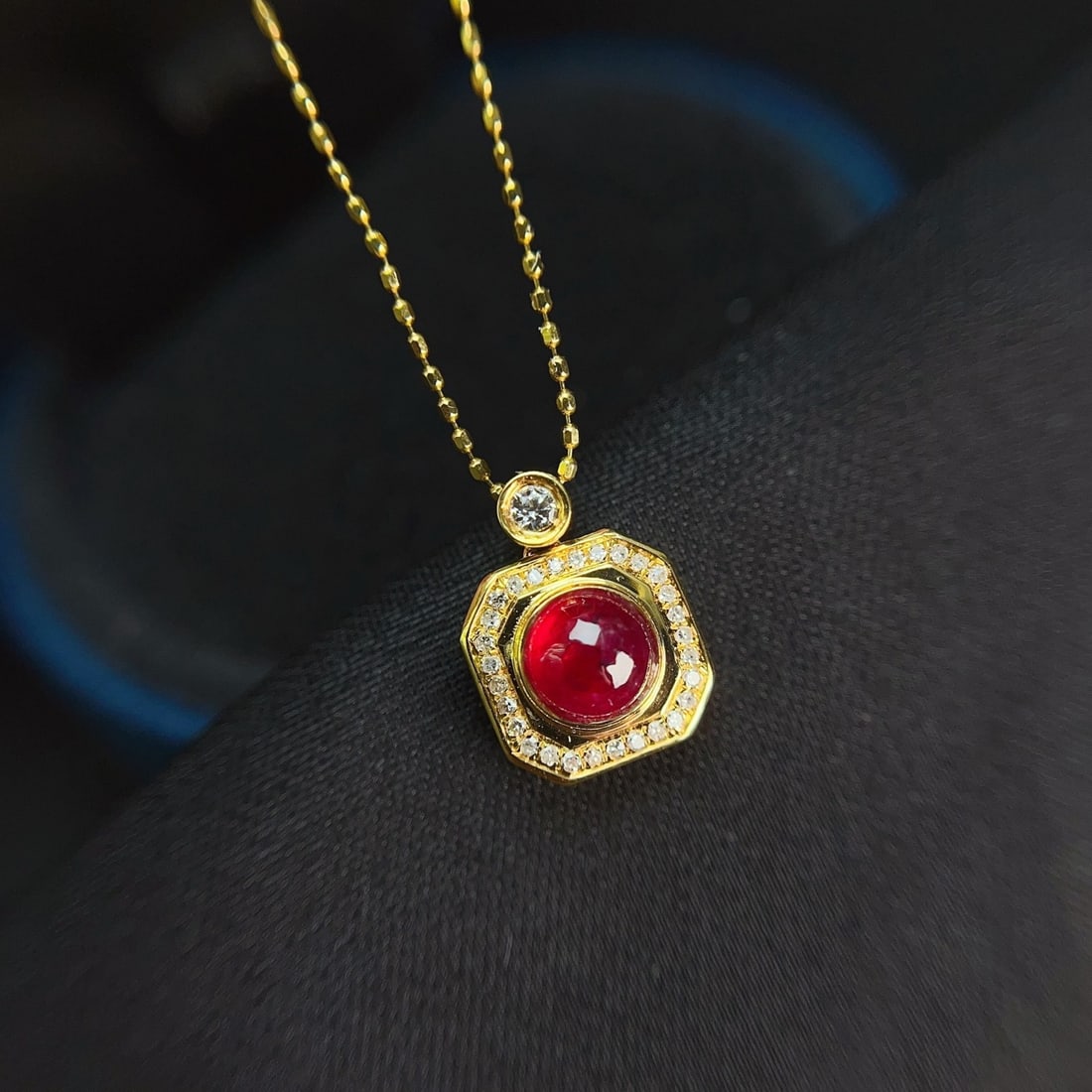 14k Gold 1.30 Ct Natural Ruby & Diamond & Sapphire Necklace - 3