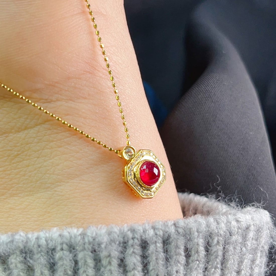 14k Gold 1.30 Ct Natural Ruby & Diamond & Sapphire Necklace - 6