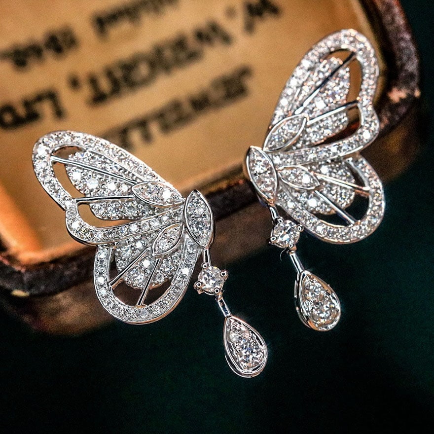 14k Gold 0.56 Ct Natural H Diamond & Butterfly Earrings - 2