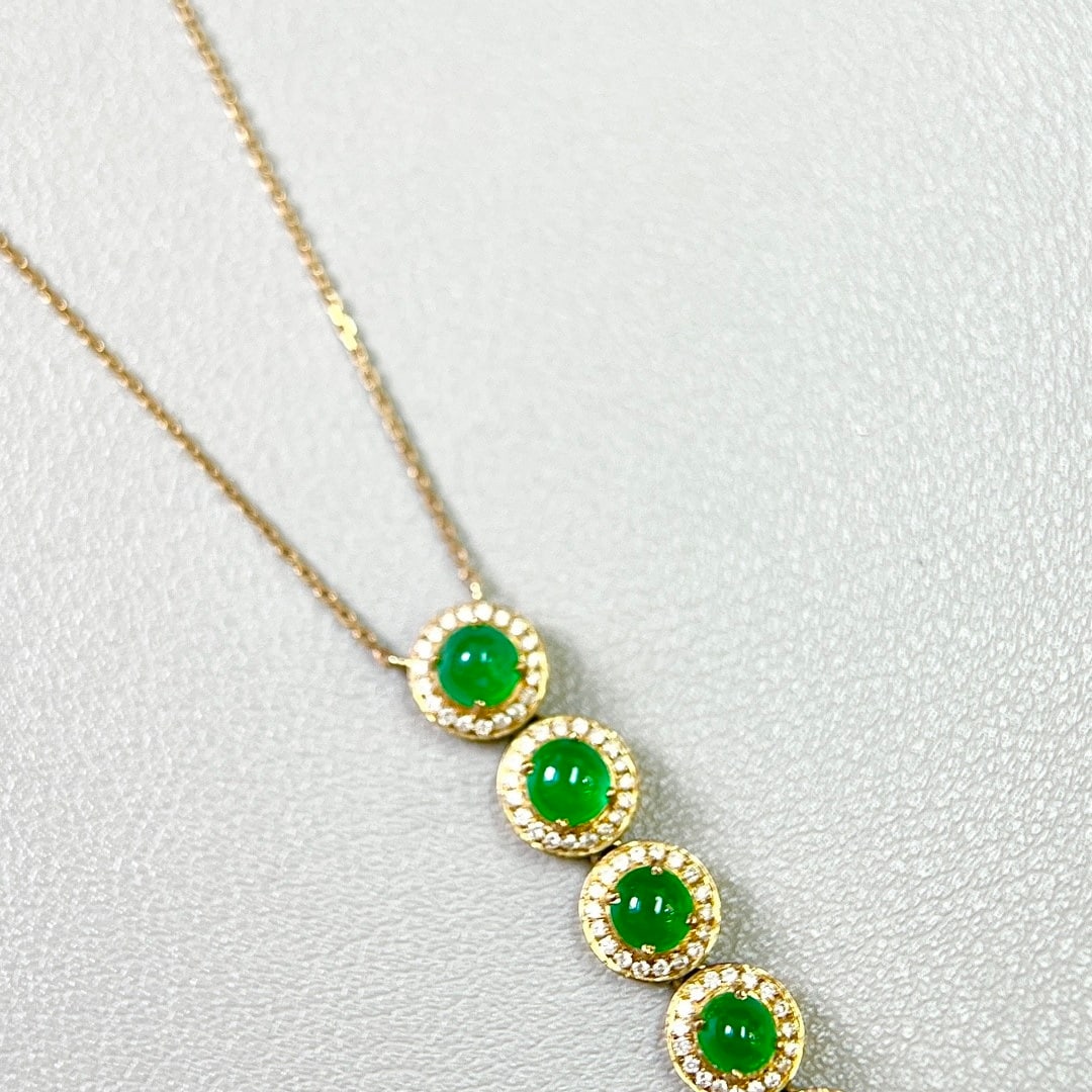 14k Gold 3.10 Ctw Vivid Green Natural Emerald & Diamond Necklace - 6