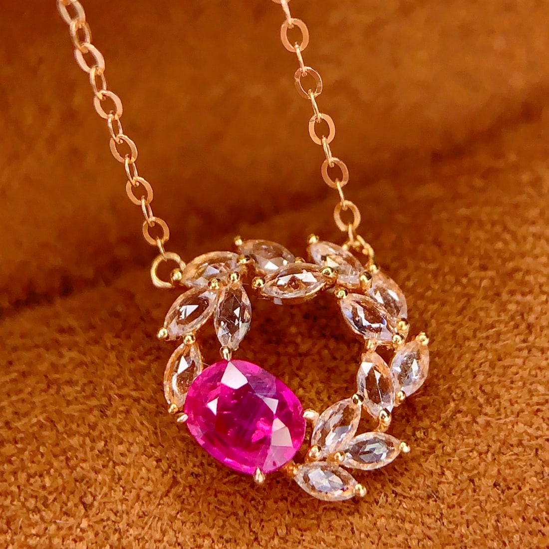 14k Gold 0.6 Ct Natural Ruby & Sapphire Necklace (1 of 7)