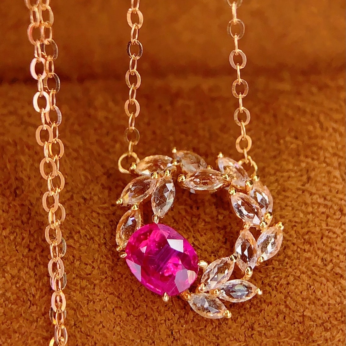 14k Gold 0.6 Ct Natural Ruby & Sapphire Necklace - 2