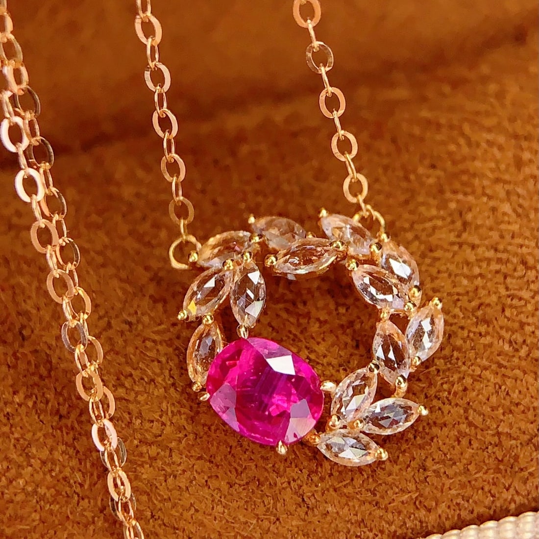 14k Gold 0.6 Ct Natural Ruby & Sapphire Necklace - 3