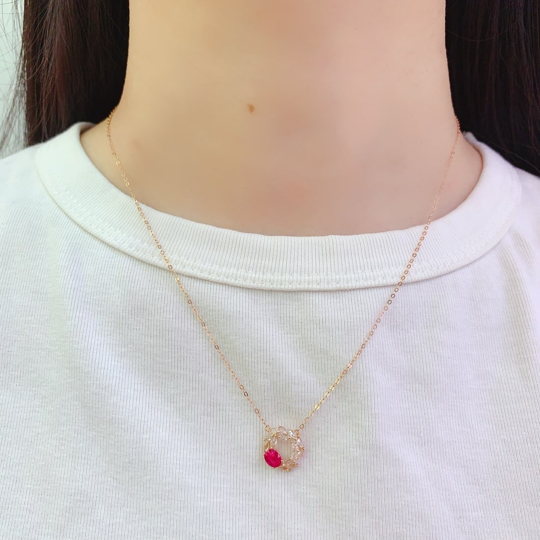 14k Gold 0.6 Ct Natural Ruby & Sapphire Necklace - 6