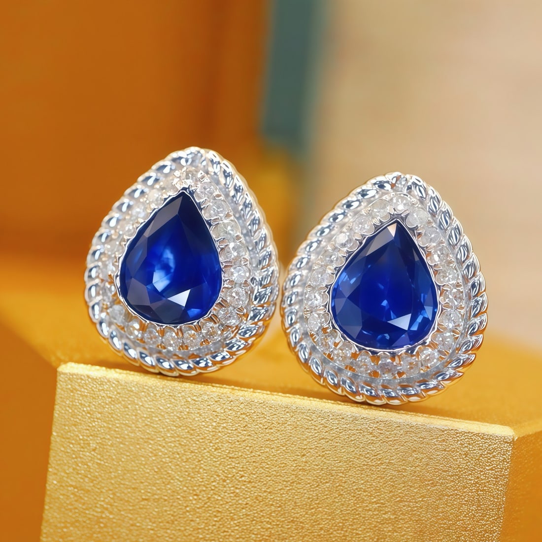 14k Gold 1.25 Ctw Natural Sapphire & Diamond Earrings - 2