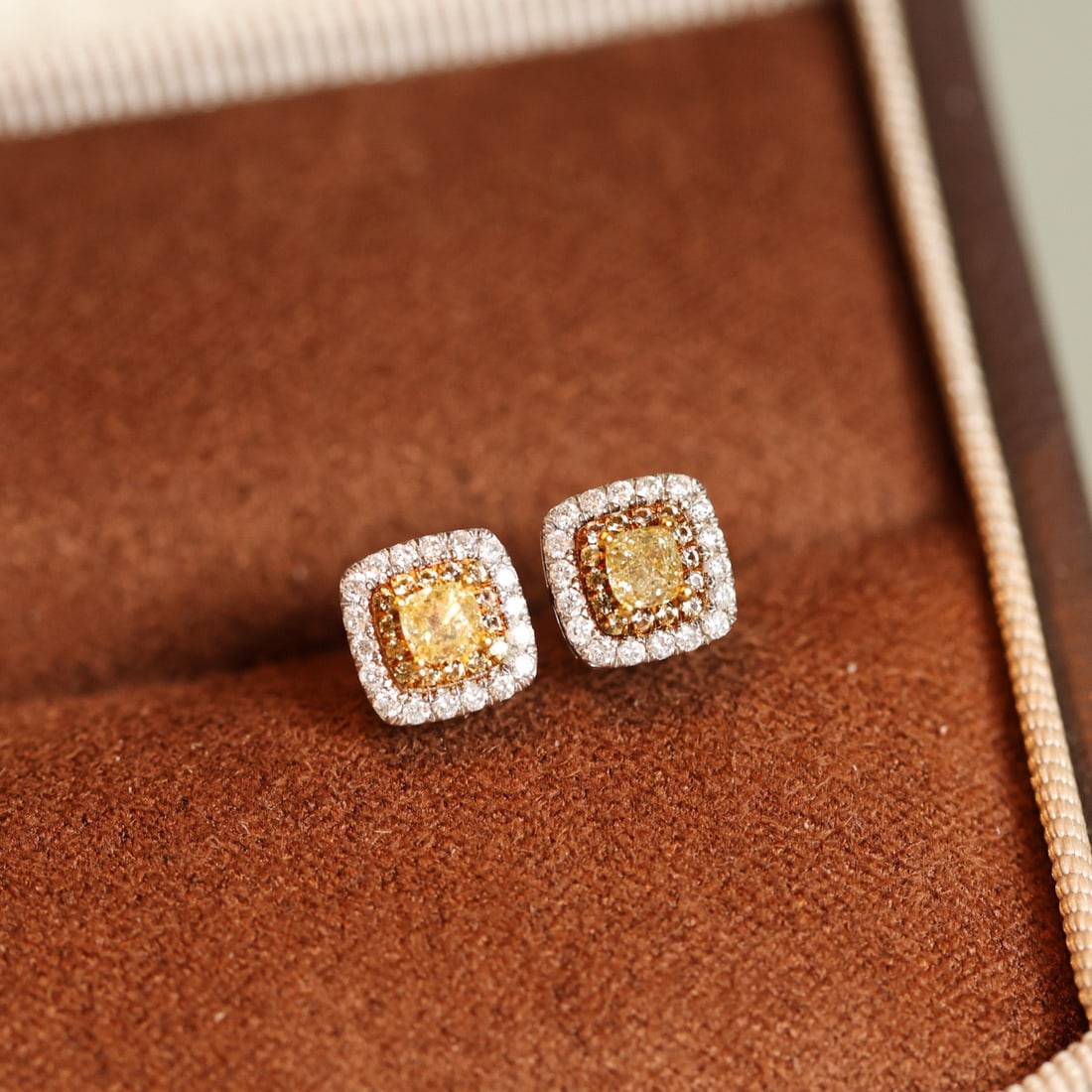 14k Gold 0.48 Ctw Natural Yellow Diamond & Diamond Earrings - 3