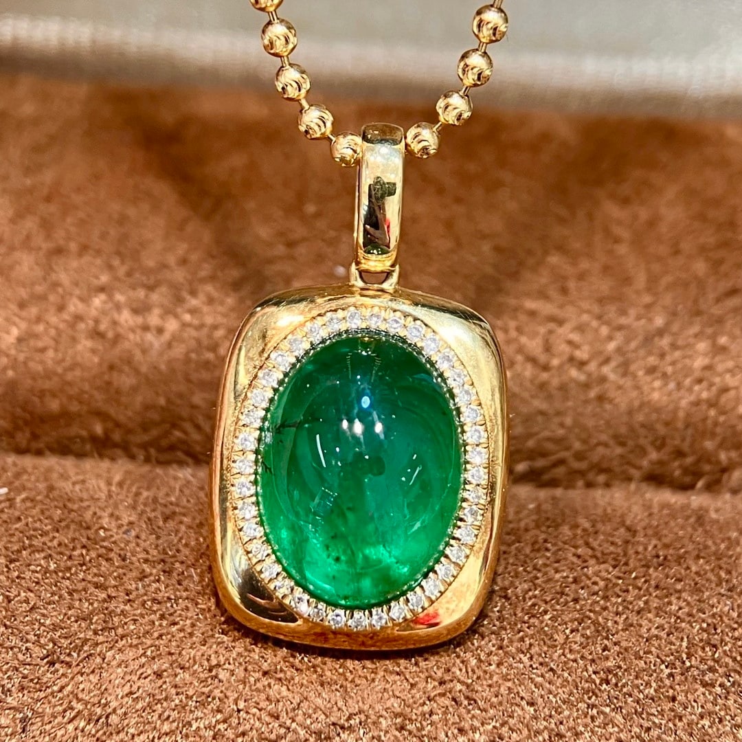 14k Gold 4.38 Ctw Vivid Green Natural Emerald & Diamond Pendant( Without Chain ) (1 of 7)