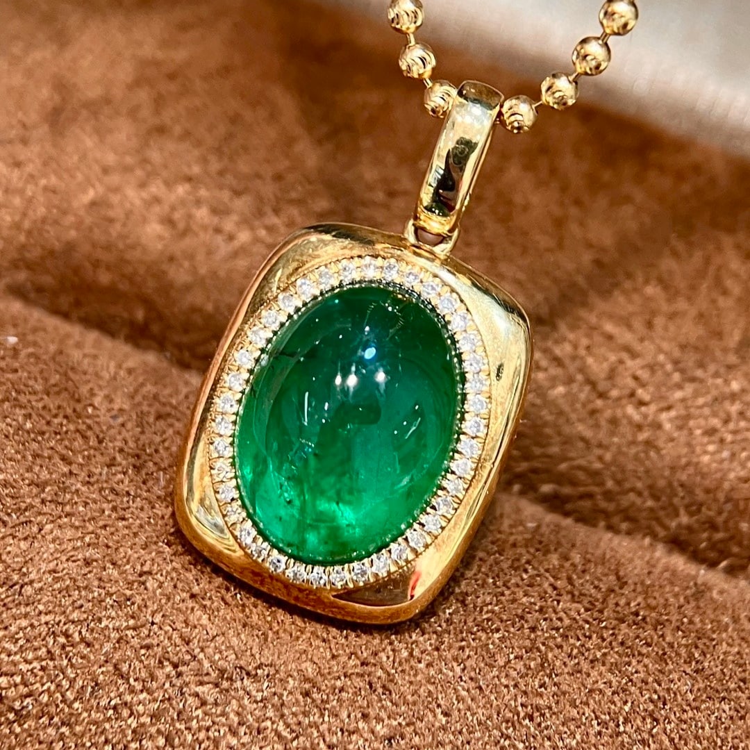 14k Gold 4.38 Ctw Vivid Green Natural Emerald & Diamond Pendant( Without Chain ) - 2