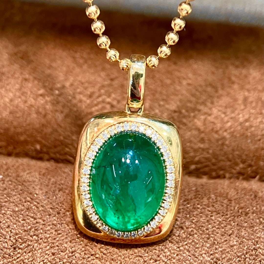 14k Gold 4.38 Ctw Vivid Green Natural Emerald & Diamond Pendant( Without Chain ) - 5