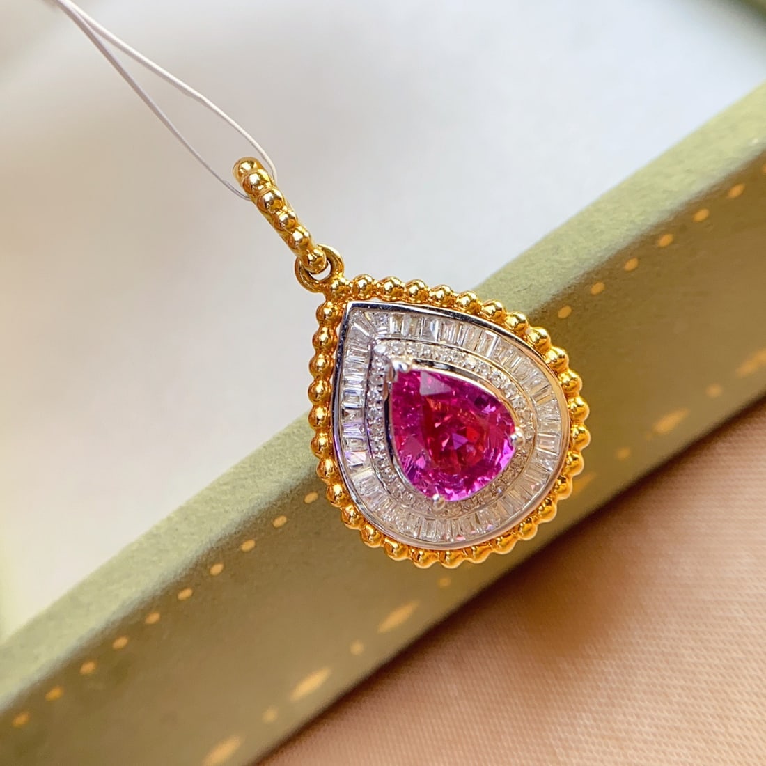 14k Gold 1.10 Ct Natural Ruby & Diamond Pendant( Without Chain ) - 2