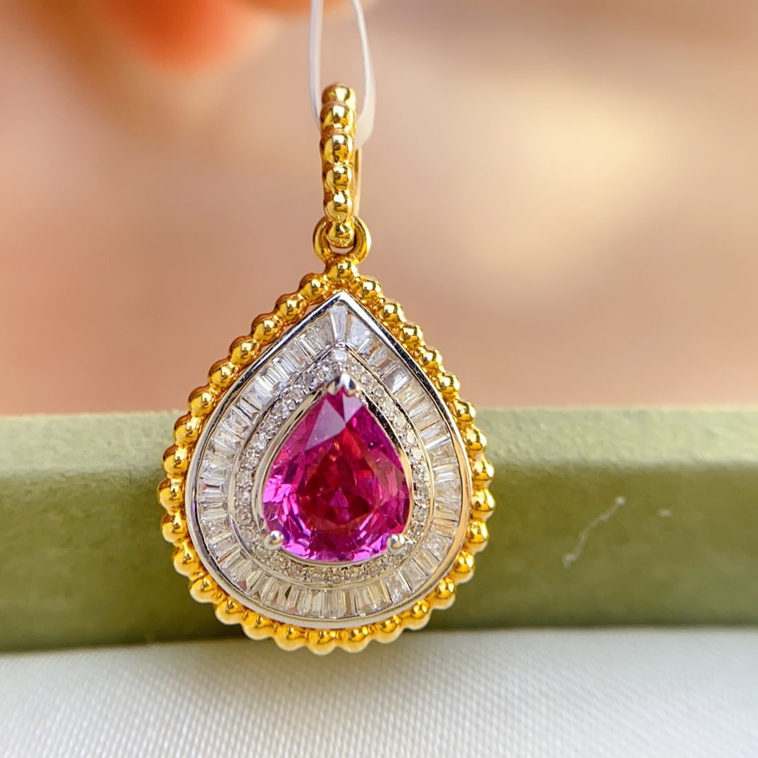 14k Gold 1.10 Ct Natural Ruby & Diamond Pendant( Without Chain ) - 3