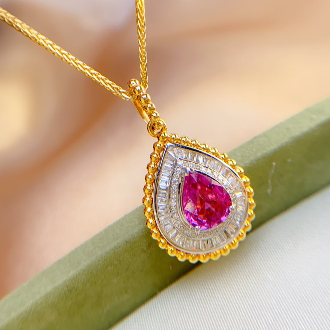 14k Gold 1.10 Ct Natural Ruby & Diamond Pendant( Without Chain ) - 4