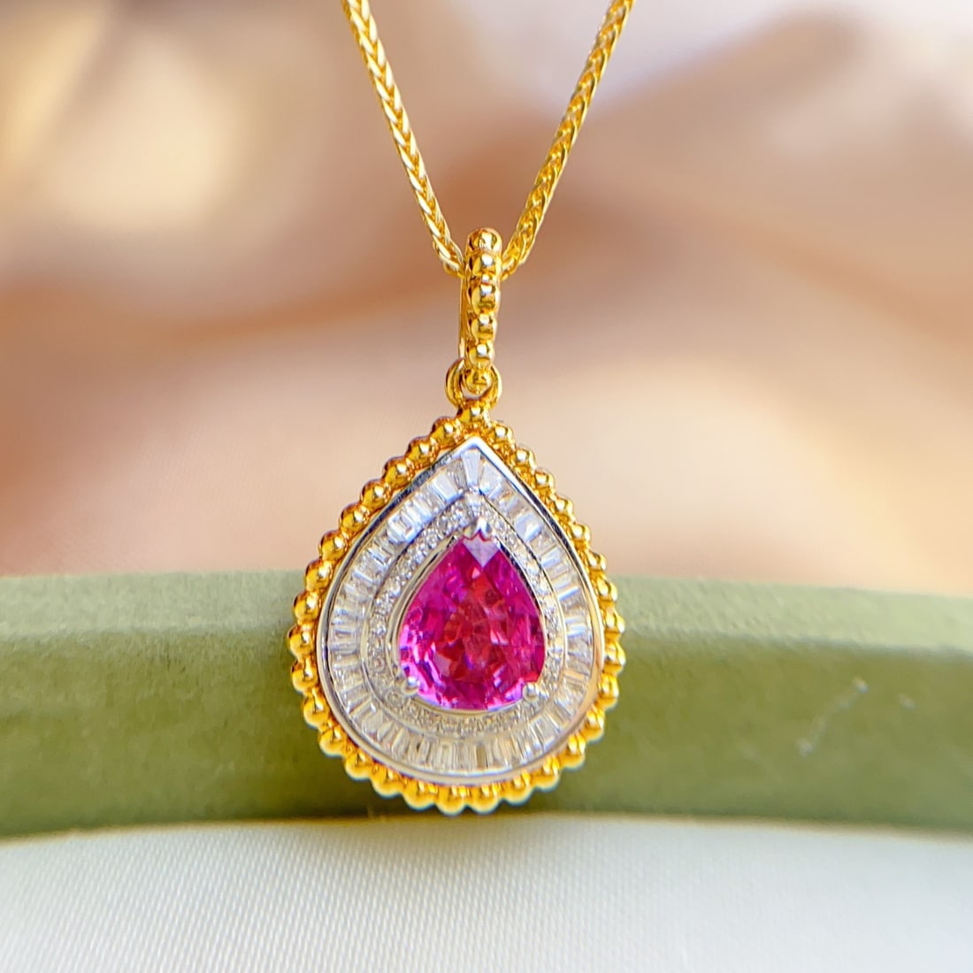 14k Gold 1.10 Ct Natural Ruby & Diamond Pendant( Without Chain ) - 5
