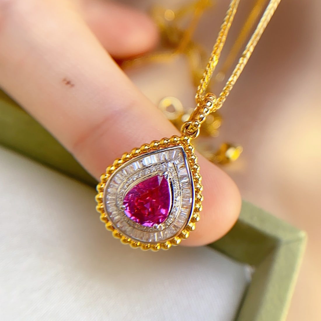 14k Gold 1.10 Ct Natural Ruby & Diamond Pendant( Without Chain ) - 6