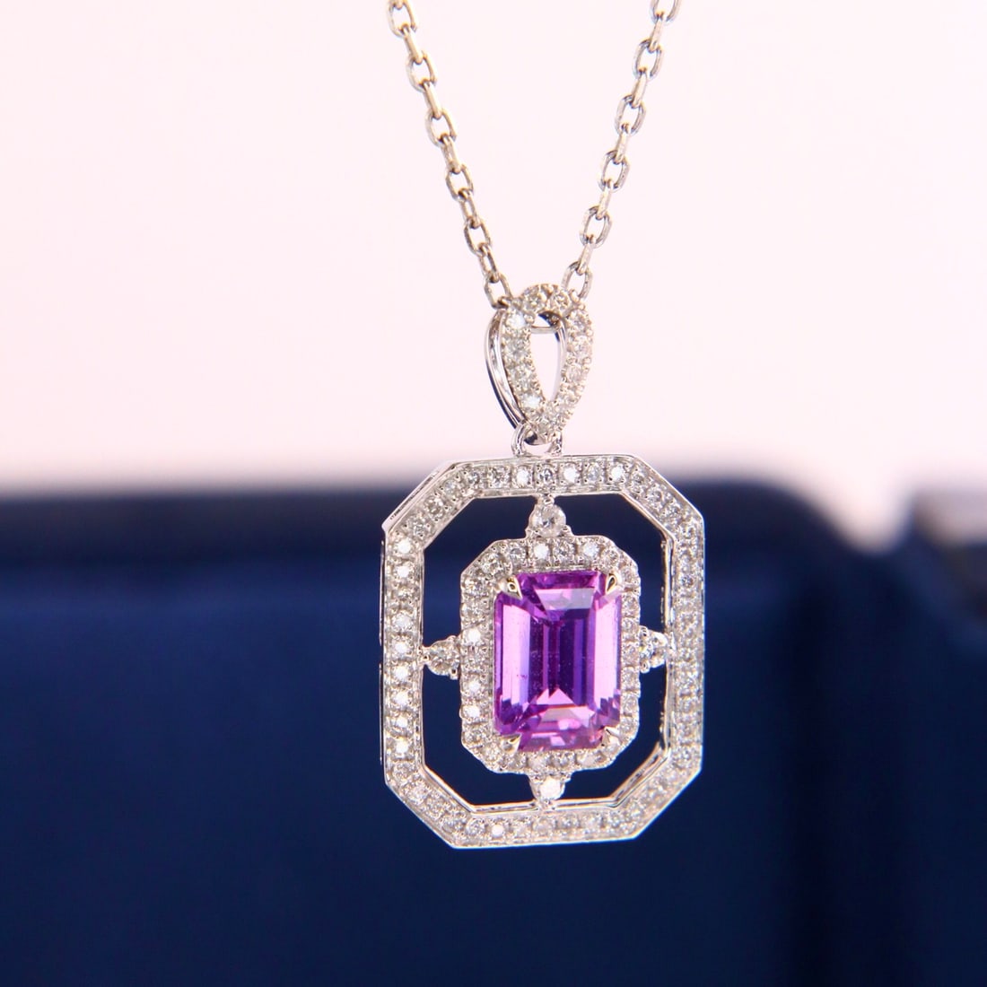 14k Gold 1.33 Ctw Natural Sapphire & Diamond Pendant( Without Chain ) - 2