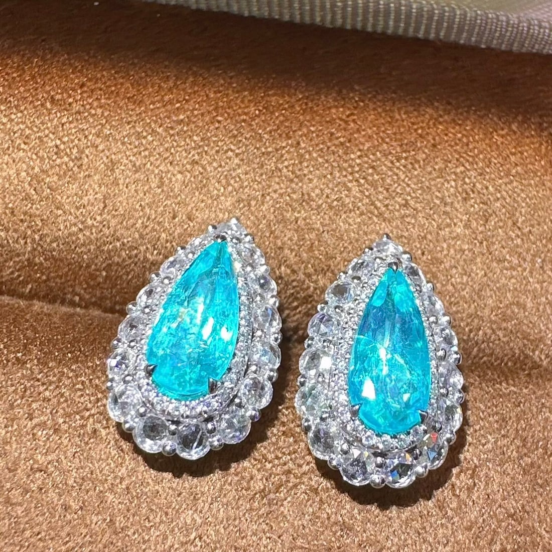 14k Gold 2.77 Ctw Natural Paraiba Tourmaline & Diamond Earrings - 2