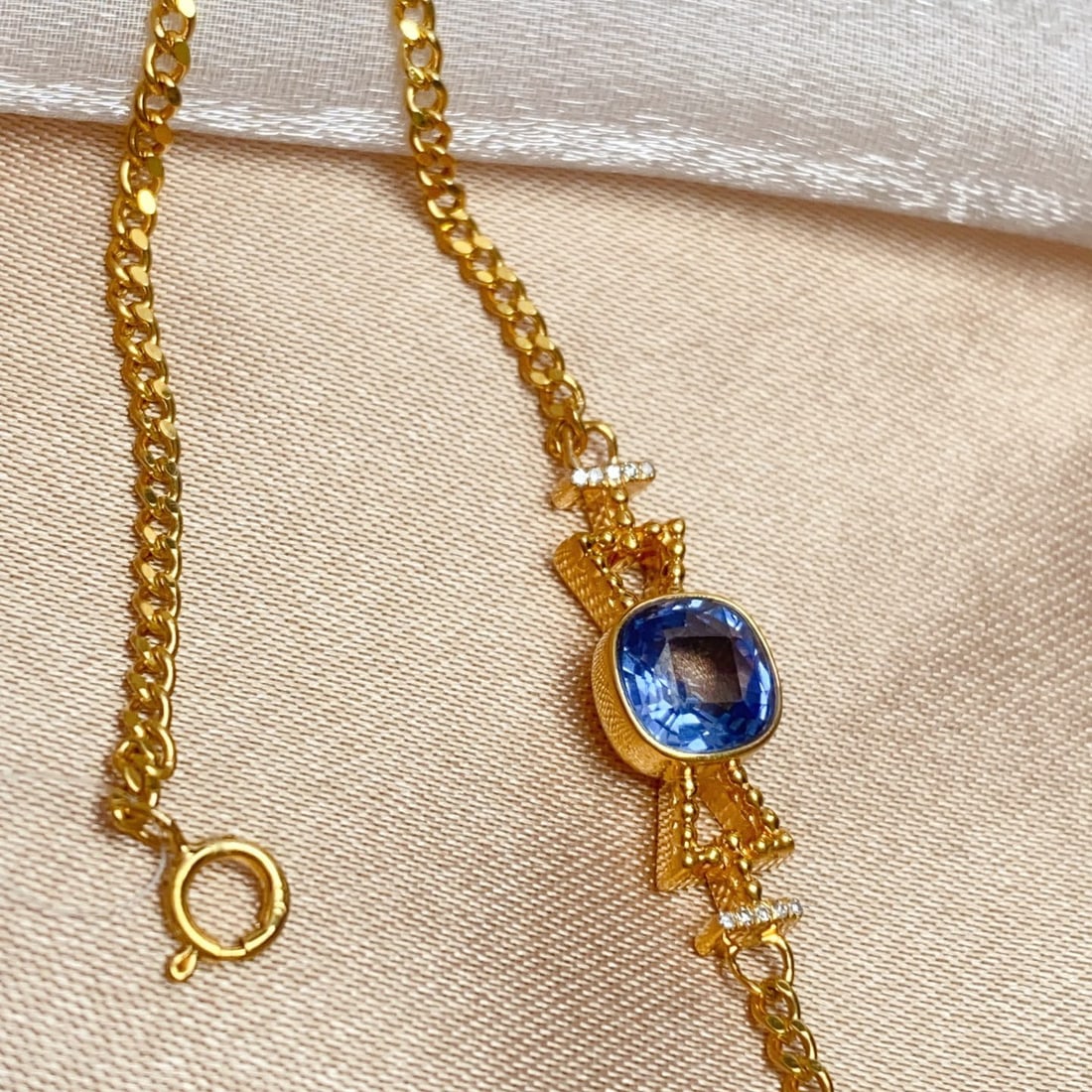 14k Gold 1.15 Ct Natural Sapphire & Diamond Bracelet - 4