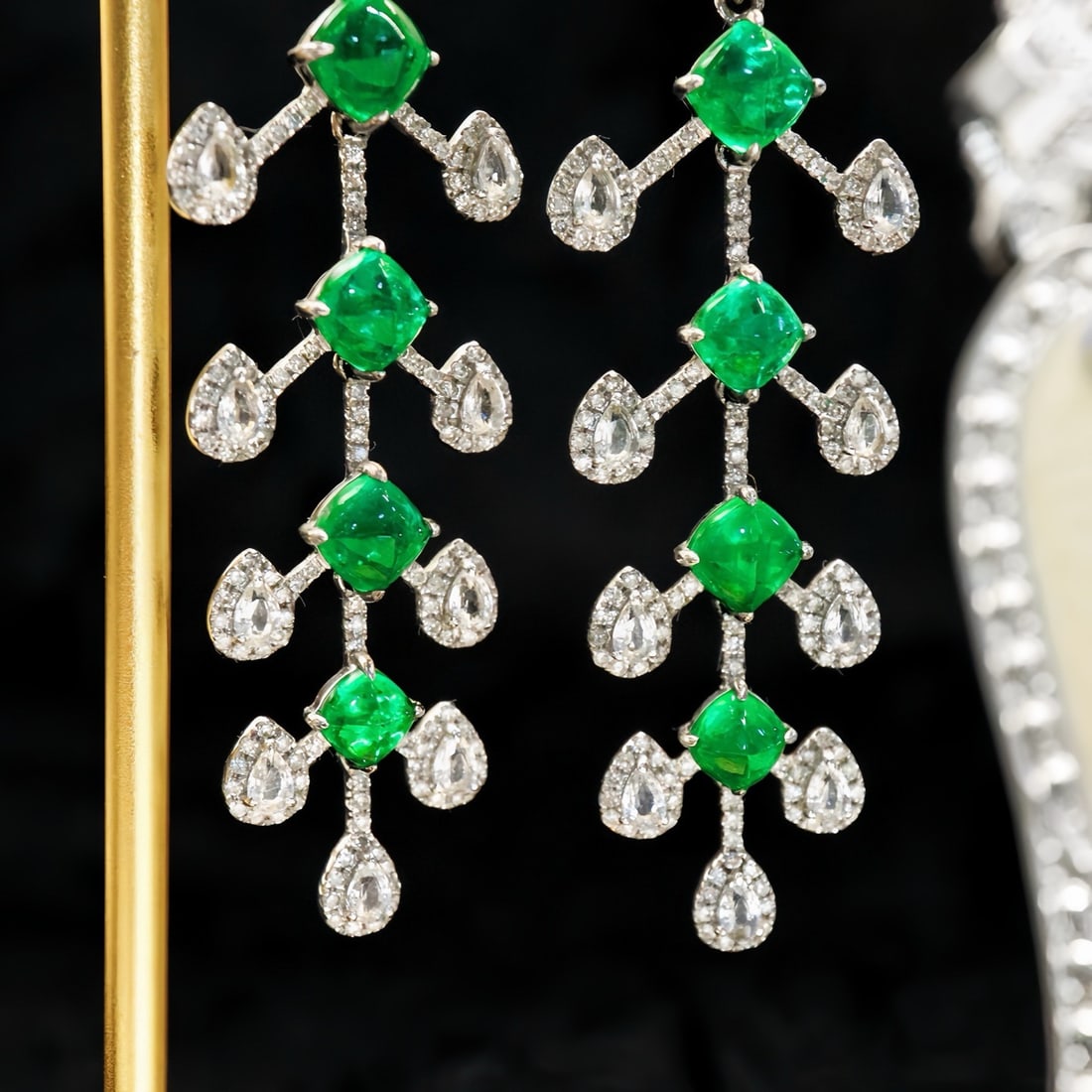 14k Gold 5.55 Ctw Vivid Green Natural Emerald & Diamond Earrings - 3