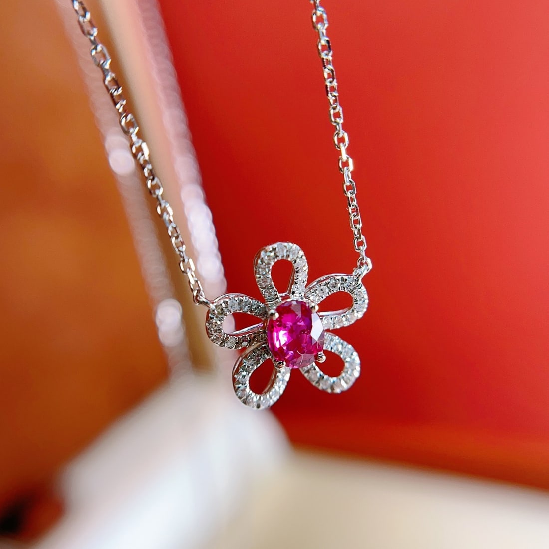 14k Gold 0.45 Ct Natural Ruby & Diamond Necklace - 4