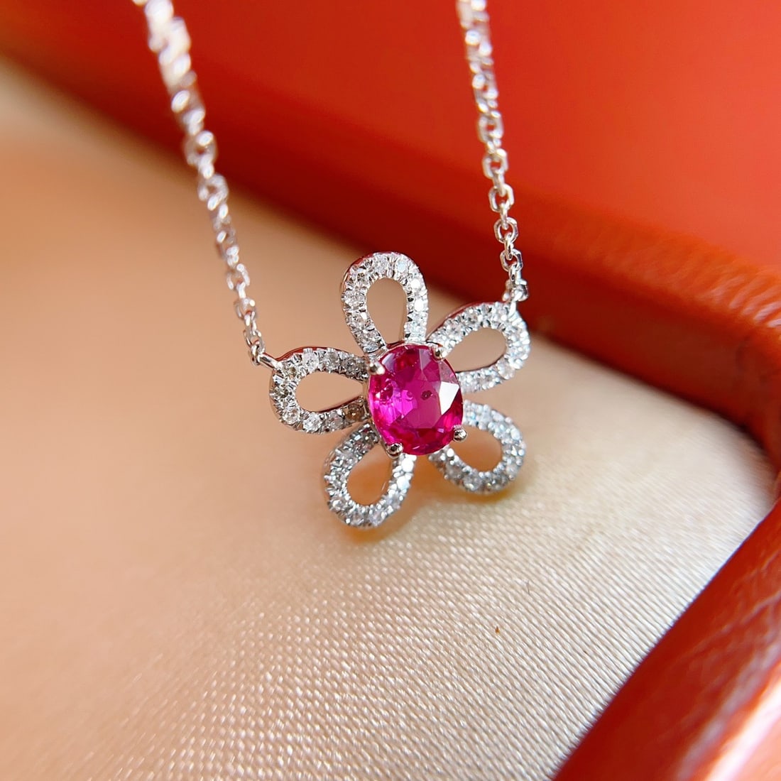 14k Gold 0.45 Ct Natural Ruby & Diamond Necklace - 5