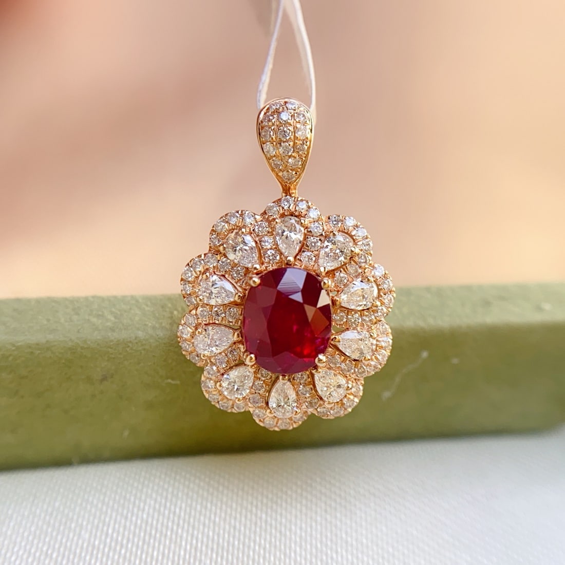 14k Gold 1.35 Ct Natural Ruby & Diamond Pendant( Without Chain ) (1 of 5)