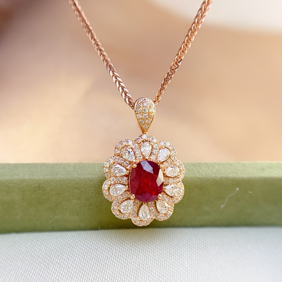 14k Gold 1.35 Ct Natural Ruby & Diamond Pendant( Without Chain ) - 2