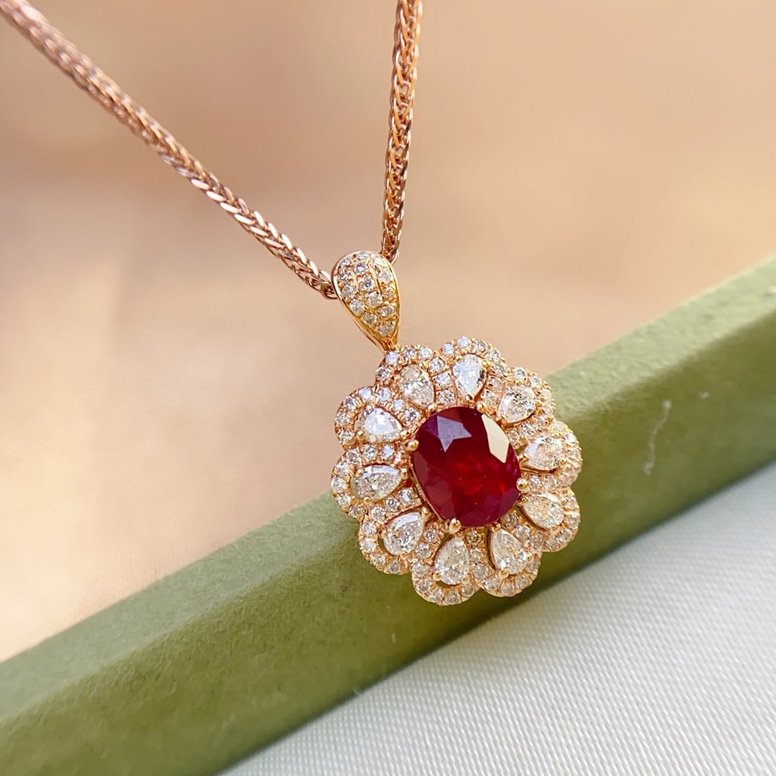 14k Gold 1.35 Ct Natural Ruby & Diamond Pendant( Without Chain ) - 3