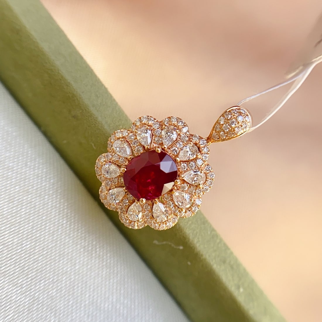 14k Gold 1.35 Ct Natural Ruby & Diamond Pendant( Without Chain ) - 4