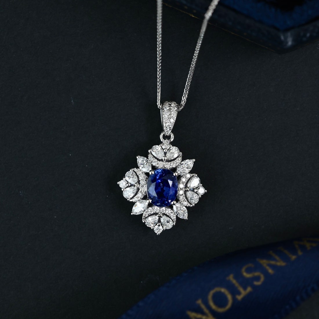 14k Gold 1.26 Ctw Natural Sapphire & Diamond Pendant( Without Chain ) - 2