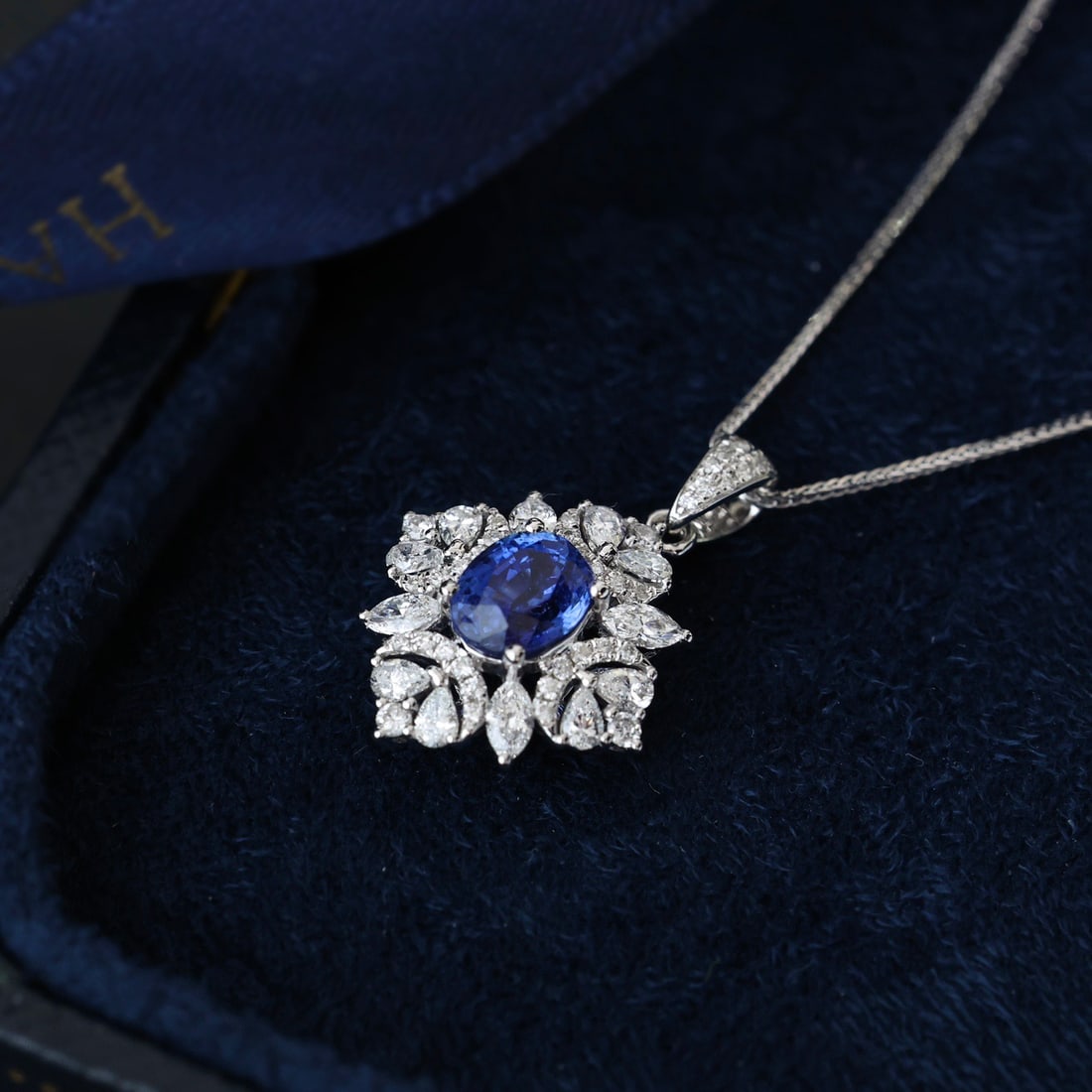 14k Gold 1.26 Ctw Natural Sapphire & Diamond Pendant( Without Chain ) - 3