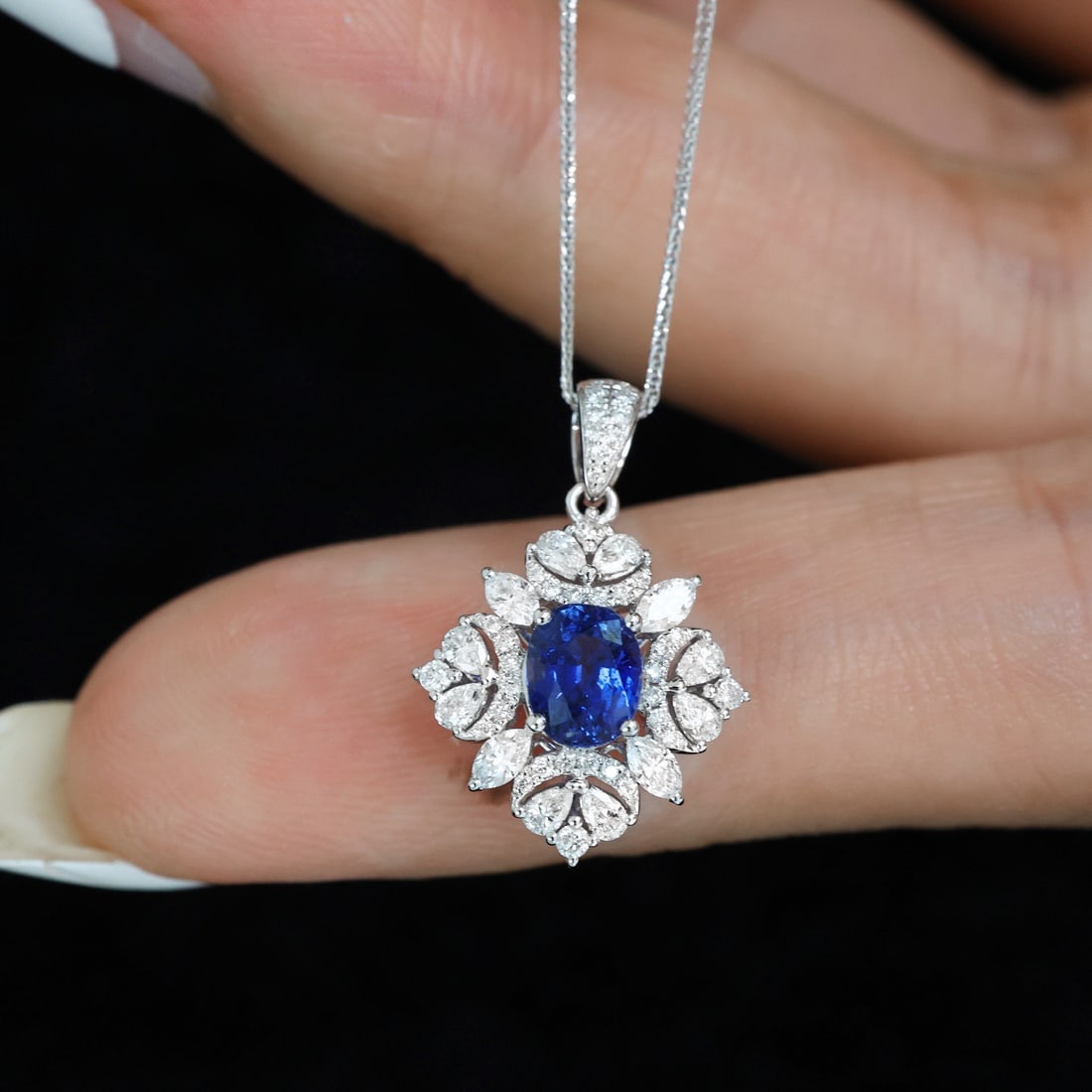 14k Gold 1.26 Ctw Natural Sapphire & Diamond Pendant( Without Chain ) - 4