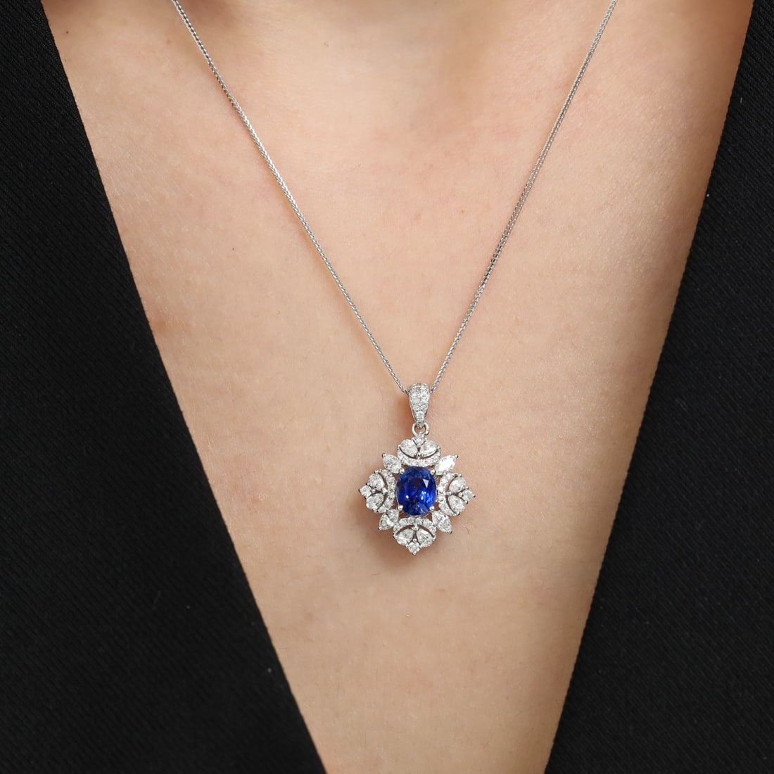 14k Gold 1.26 Ctw Natural Sapphire & Diamond Pendant( Without Chain ) - 5