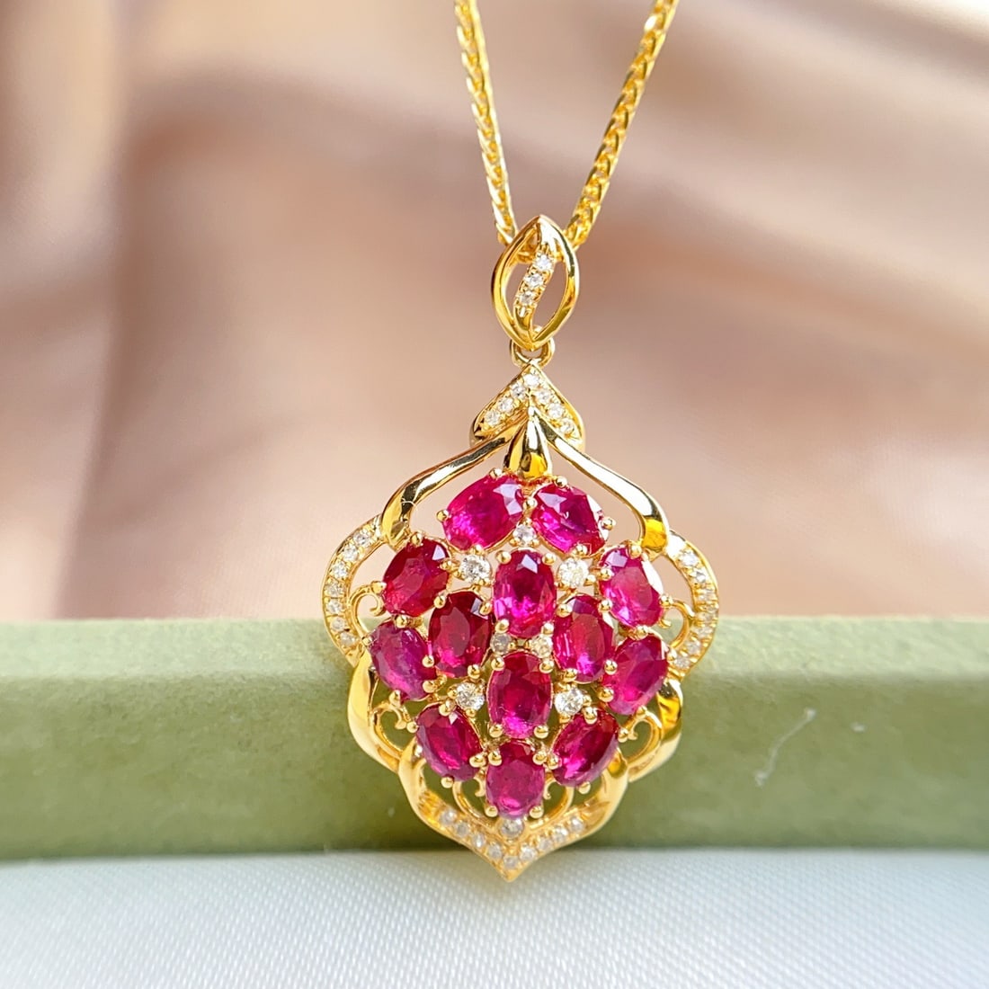 14k Gold 3.10 Ct Natural Ruby & Diamond Pendant( Without Chain ) - 3