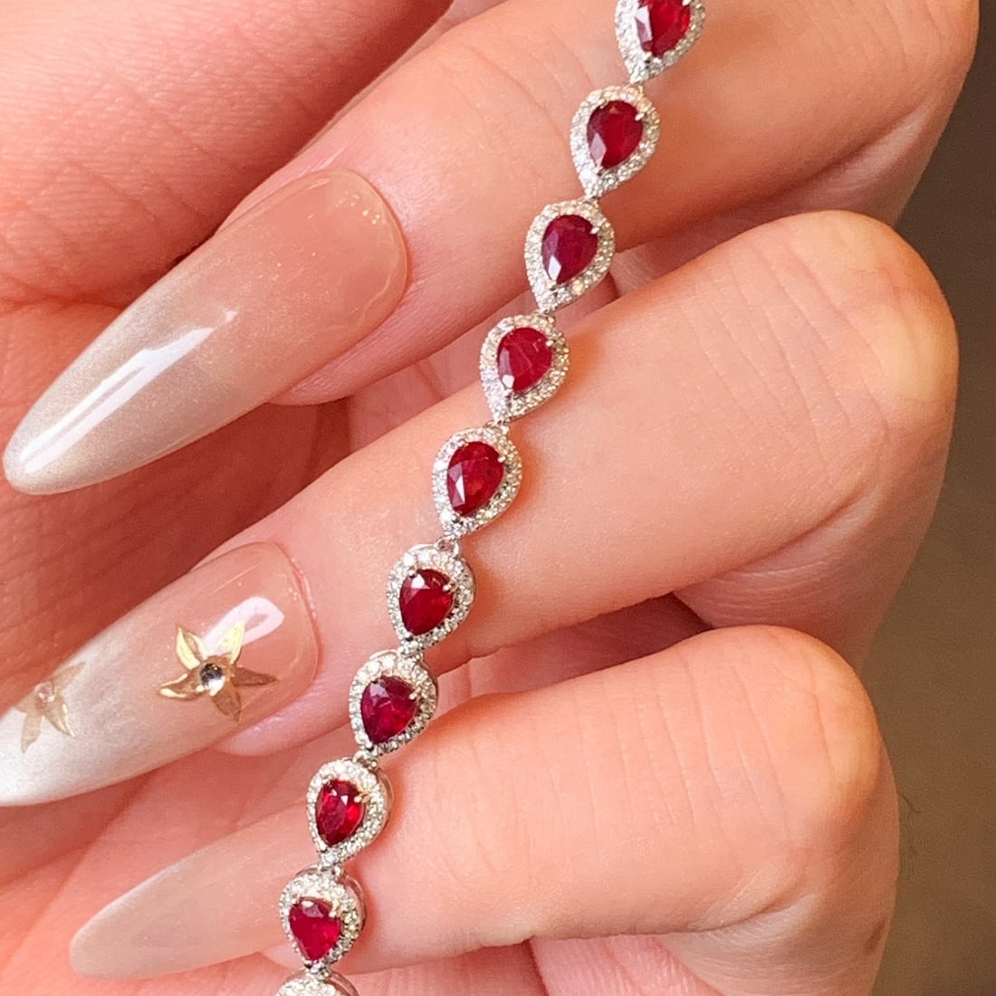 14k Gold 3.01 Ctw Natural Ruby & Diamond Bracelet - 7