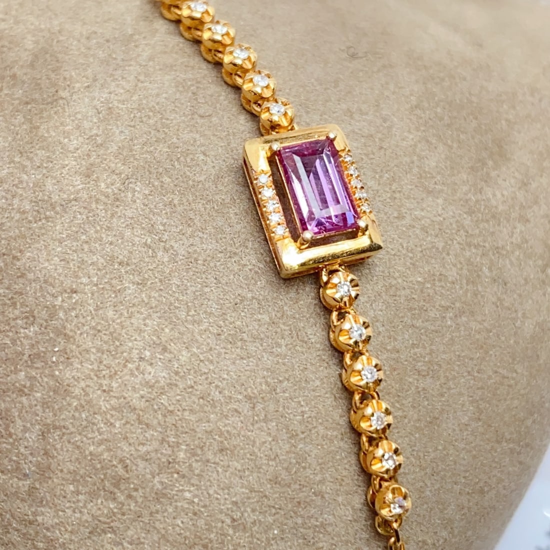 14k Gold 0.75 Ct Natural Sapphire & Diamond Bracelet - 2