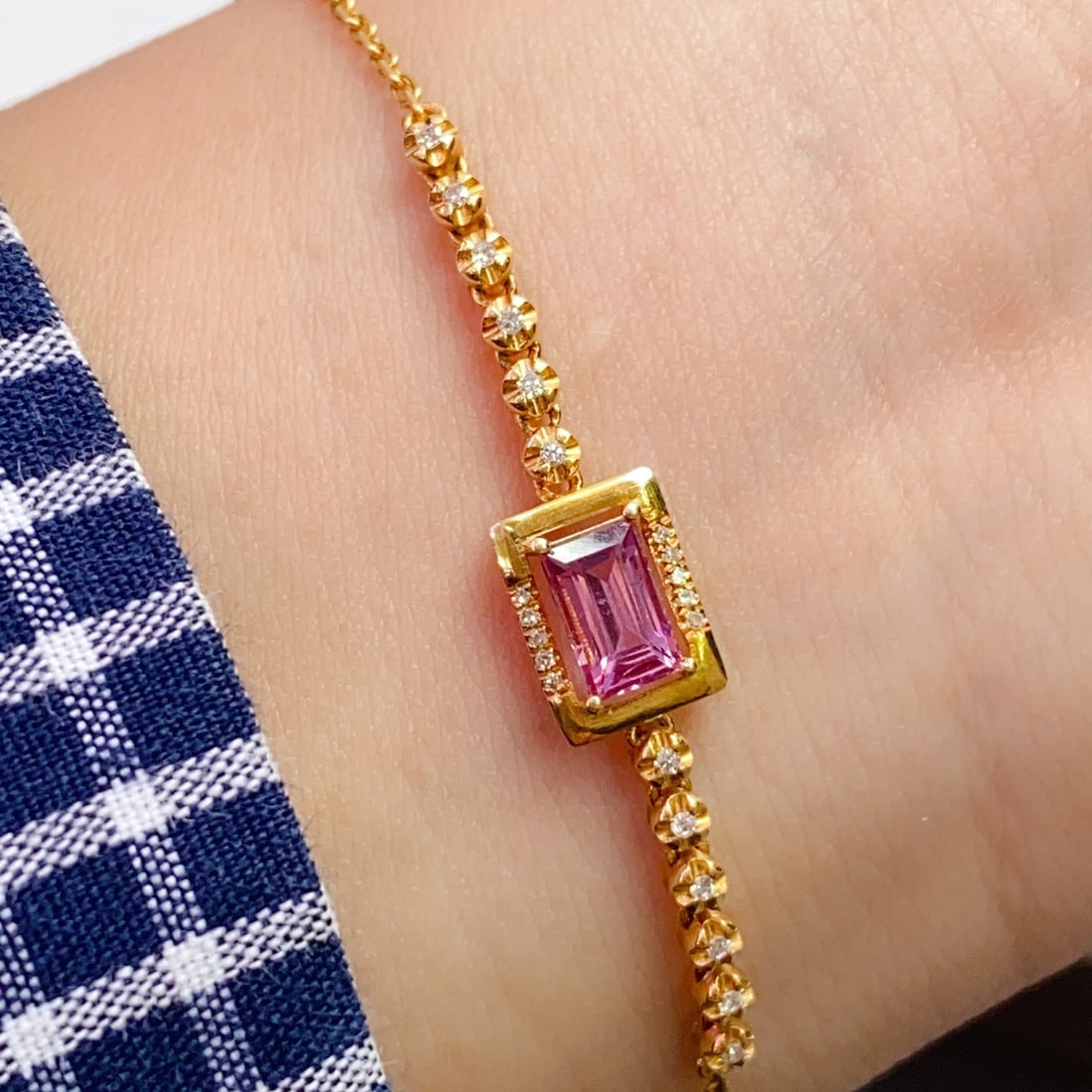 14k Gold 0.75 Ct Natural Sapphire & Diamond Bracelet - 4