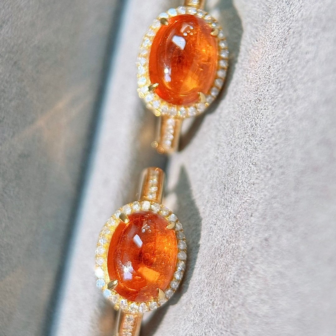 14k Gold 5.05 Ctw Natural Spessartine & Diamond Earrings - 2