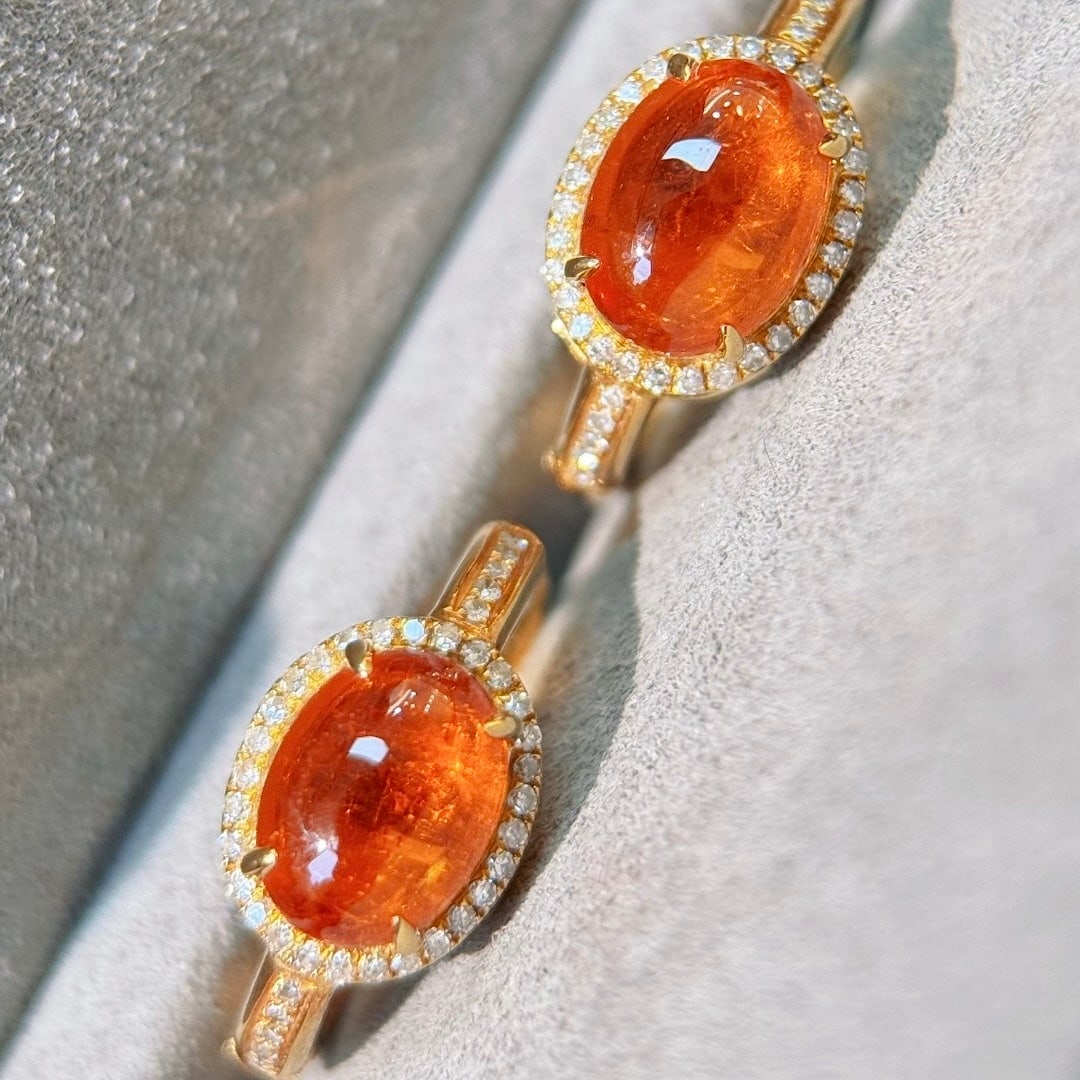 14k Gold 5.05 Ctw Natural Spessartine & Diamond Earrings - 3