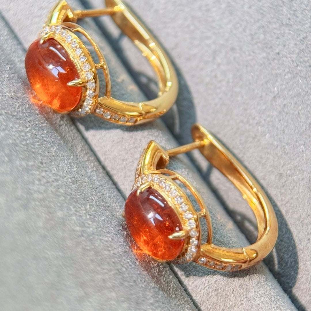 14k Gold 5.05 Ctw Natural Spessartine & Diamond Earrings - 4