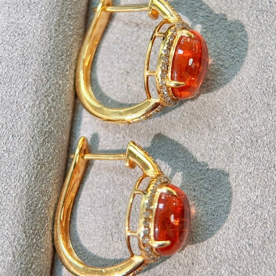 14k Gold 5.05 Ctw Natural Spessartine & Diamond Earrings - 5
