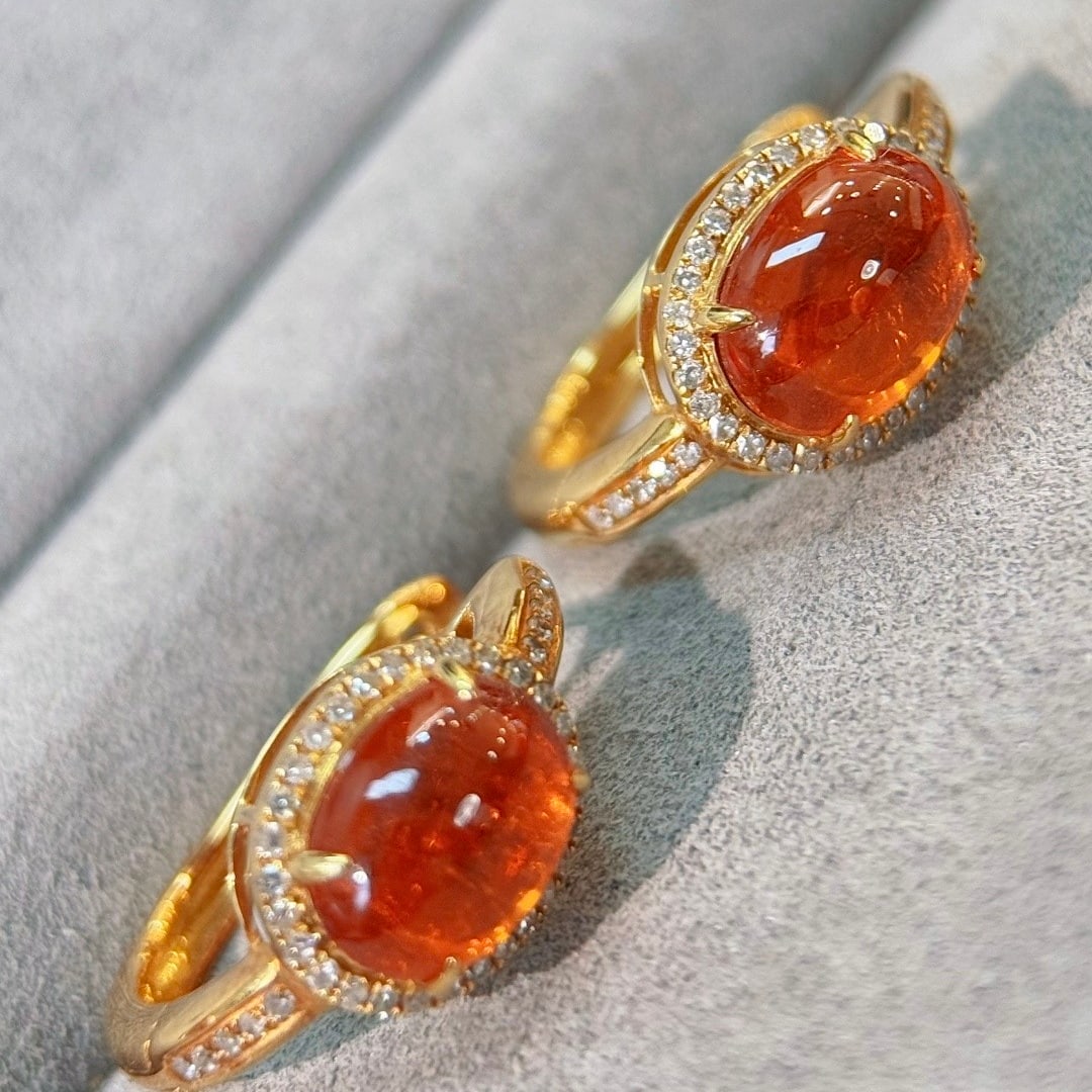 14k Gold 5.05 Ctw Natural Spessartine & Diamond Earrings - 6