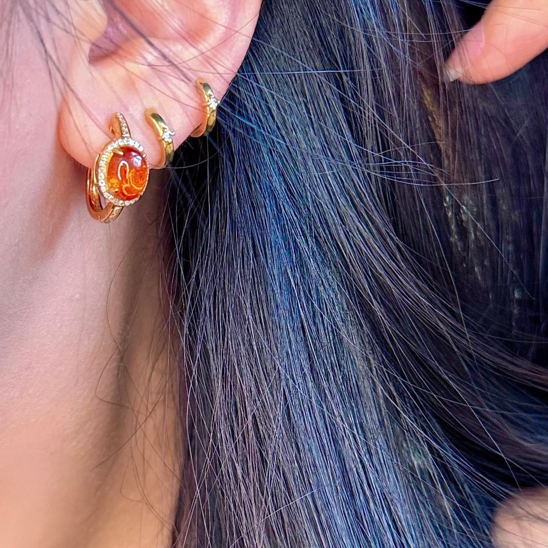 14k Gold 5.05 Ctw Natural Spessartine & Diamond Earrings - 7