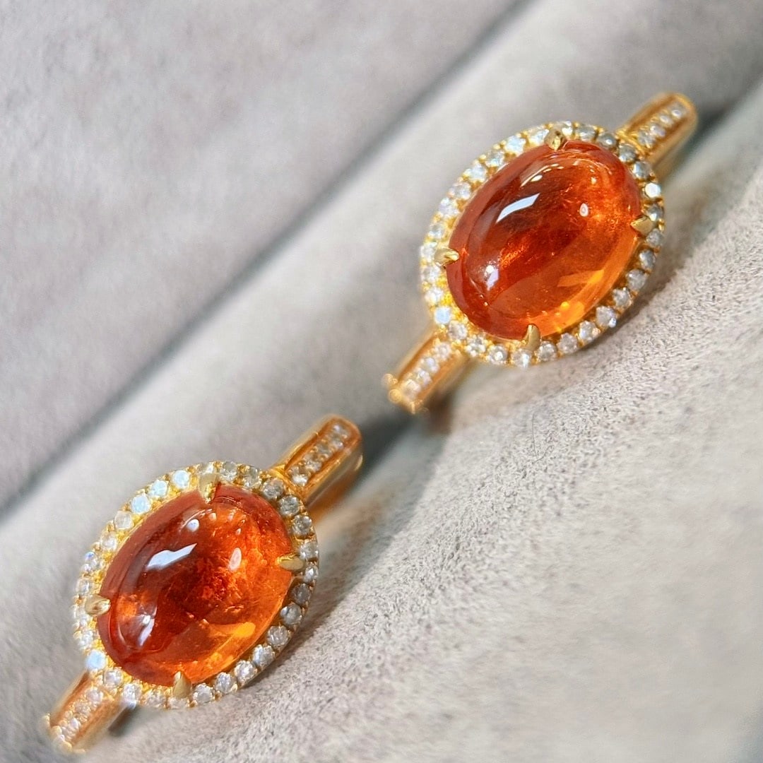 14k Gold 5.05 Ctw Natural Spessartine & Diamond Earrings - 9