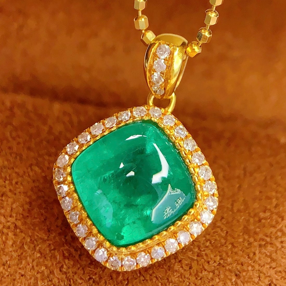 14k Gold 3 Ct Natural Emerald & Diamond Pendant( Without Chain ) - 4