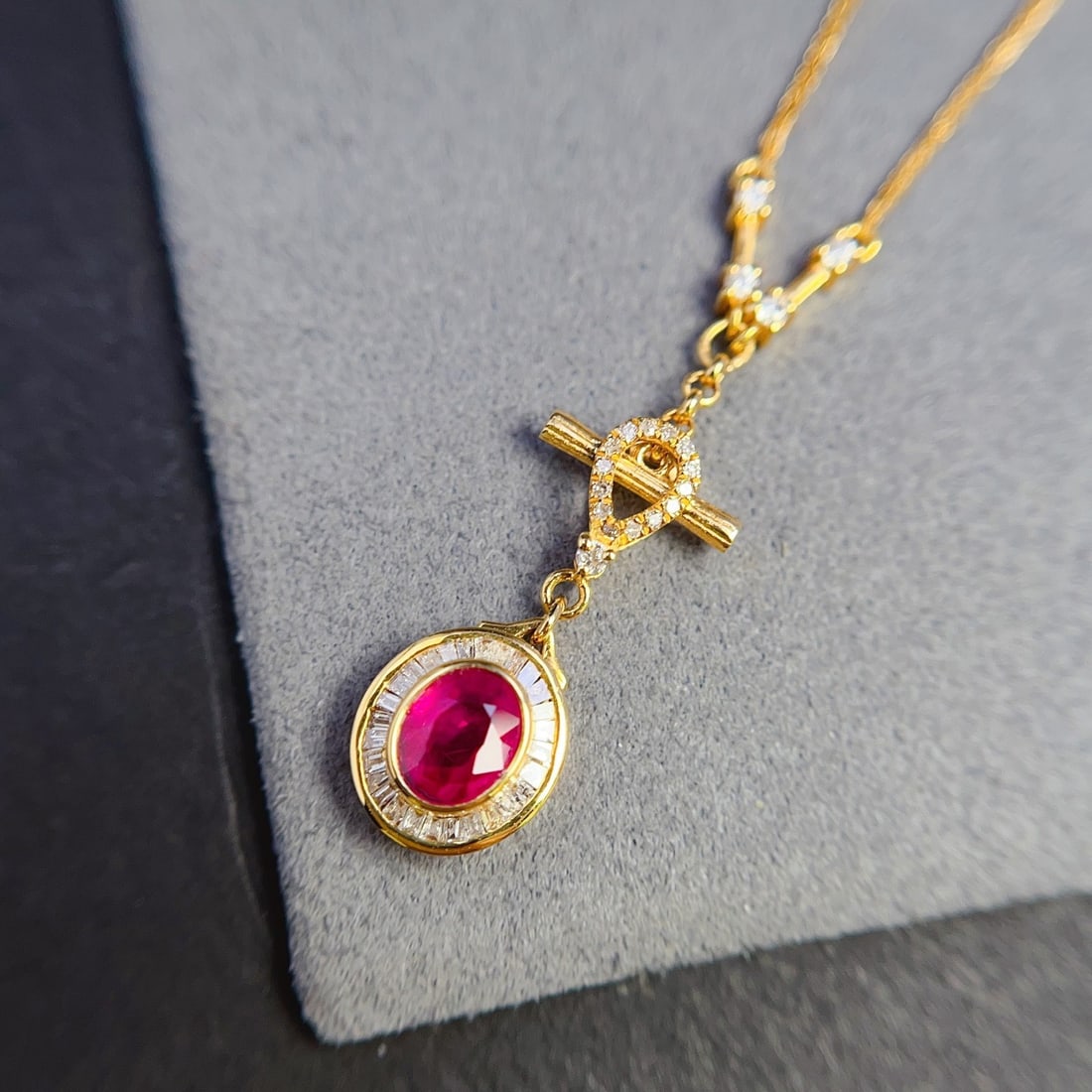 14k Gold 0.60 Ct Natural Ruby & Diamond Necklace - 2