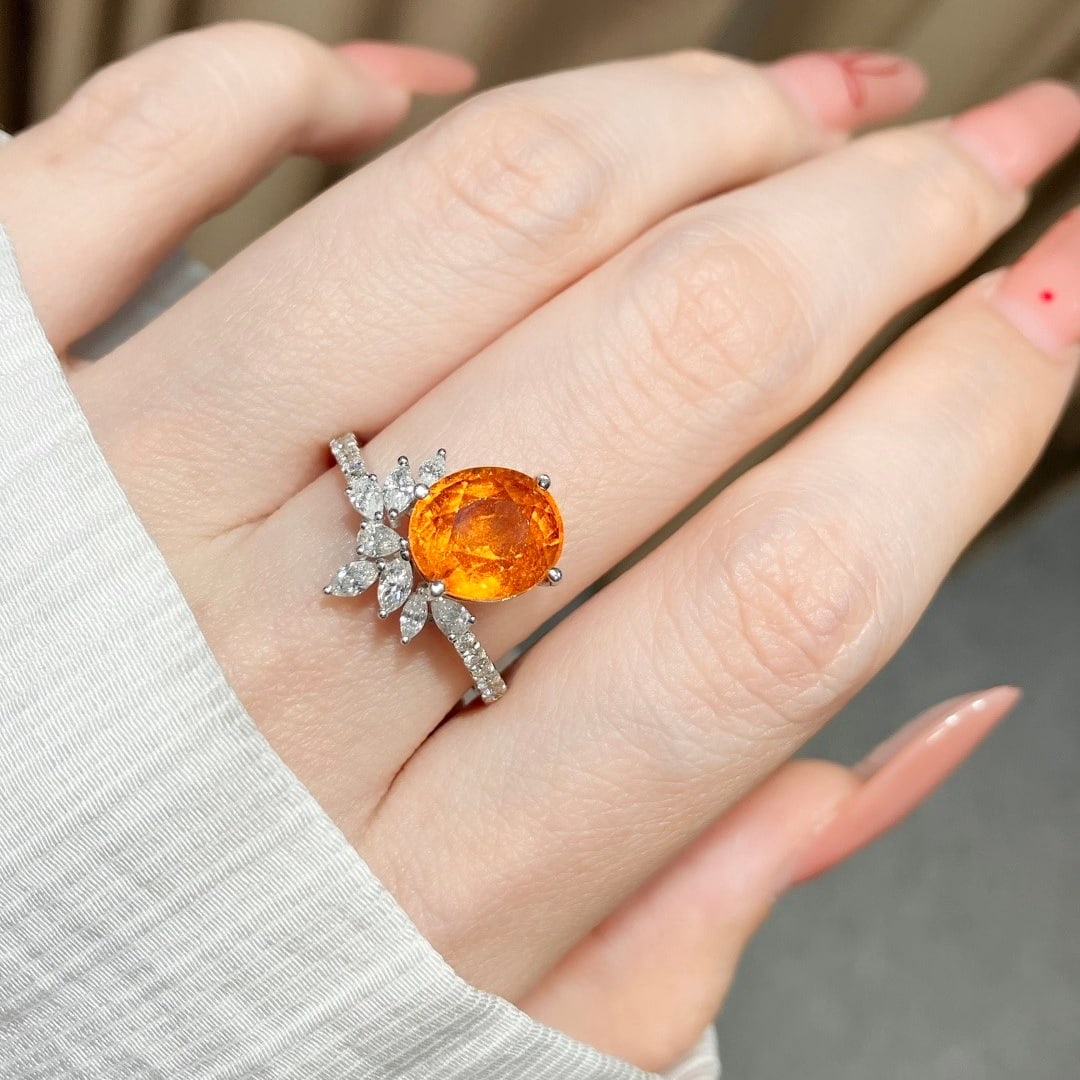 14k Gold 4.16 Ctw Natural Spessartine & Diamond Ring - 6