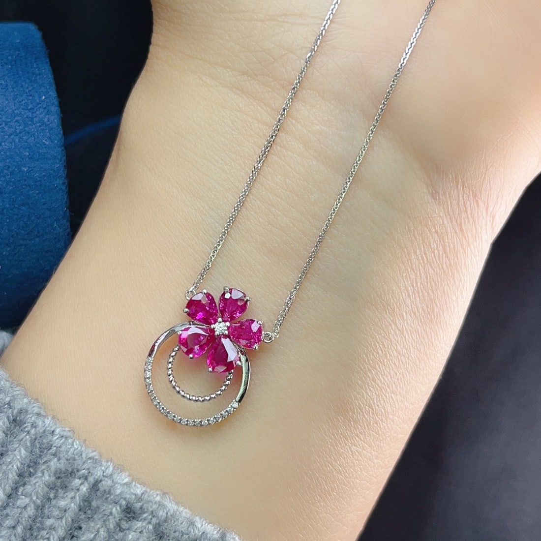 14k Gold 2.00 Ct Natural Ruby & Diamond Necklace - 2