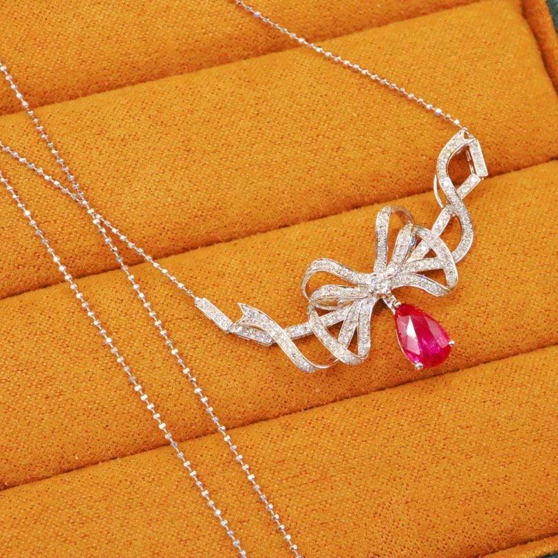 14k Gold 1.51 Ctw Natural Ruby & Diamond Necklace - 2