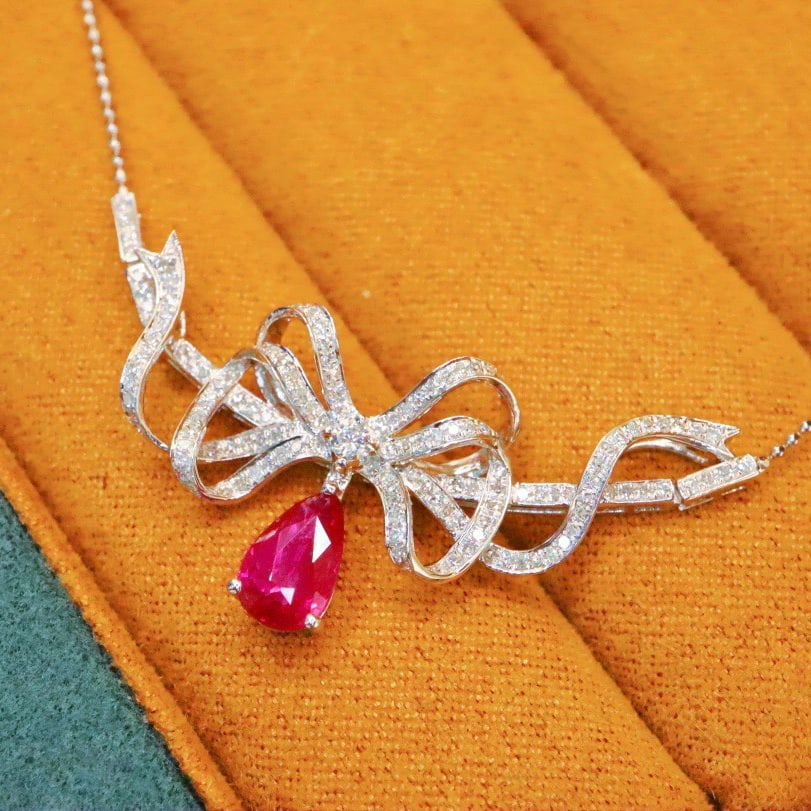 14k Gold 1.51 Ctw Natural Ruby & Diamond Necklace - 3