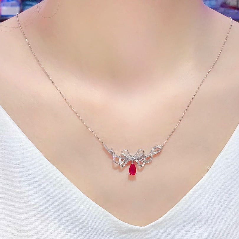 14k Gold 1.51 Ctw Natural Ruby & Diamond Necklace - 5